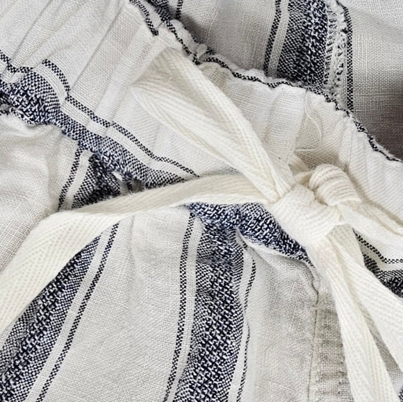 100% Linen Artisan NY Women's  White & Navy Striped Ankle Pants Size S - Picture 7 of 8